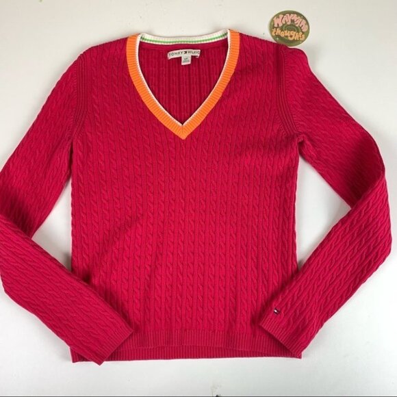 Vintage Tommy Hilfiger Cable Knit  V-Neck Sweater - Picture 2 of 9
